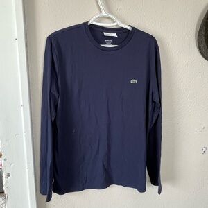 Lacoste Men's Long-Sleeve Crewneck Tee — Navy with Green Croc